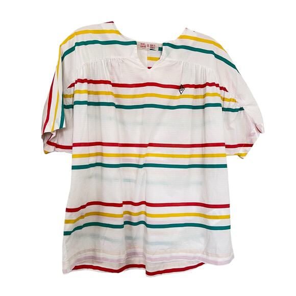 The Animals Observatory Girls Ecru Lamb Multi Striped Short Sleeve Blouse sz 12 - Picture 1 of 6